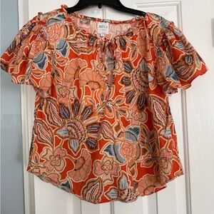 MISA Los Angeles Orange Floral Boho Blouse Size S